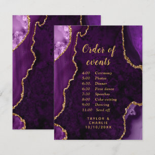 Lila und Gold Agate Wedding Order of Events ENCL Begleitkarte