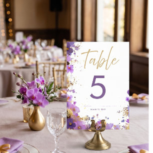 Lila und Gold Blumen Bat Mitzwa Tischnummer