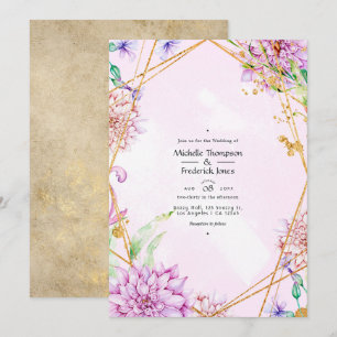 Lila und Gold Blumen Geometrische Hochzeit Einladung