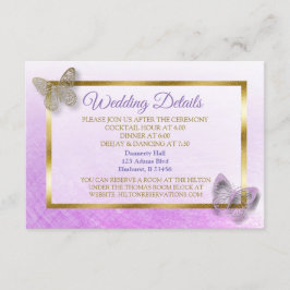 Lila und Gold Butterfly Wedding Details Card Begleitkarte