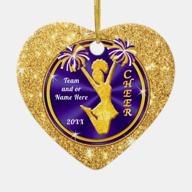 Lila und Gold, Cheer Team Gifts BULK oder Buy One, Keramik Ornament (Vorne)