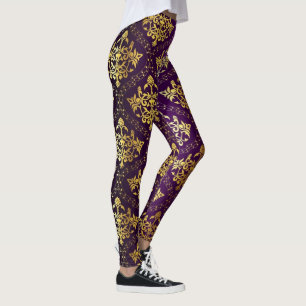 Lila und Gold Damast Leggings