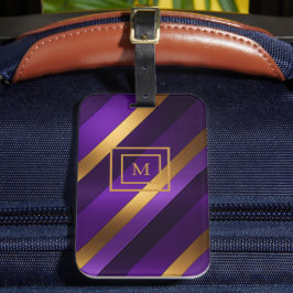 Lila und Gold Diagonal gestreift Mit Monogramm Gepäckanhänger