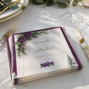 Lila und Gold Eleganter Winterhochzeits-Cocktail Serviette