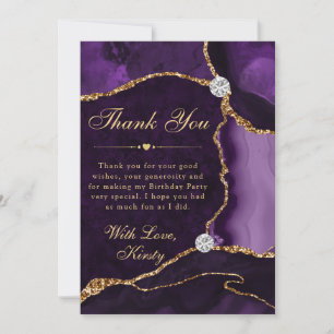 Lila und Gold Faux Glitter Achat Geburtstag Dankeskarte