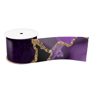 Lila und Gold Faux Glitter Achat Satinband