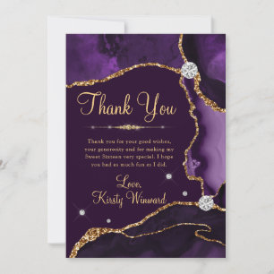 Lila und Gold Faux Glitter Achat Sweet 16 Dankeskarte