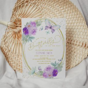 Lila und Gold Floral Butterfly Baby Dusche Einladung