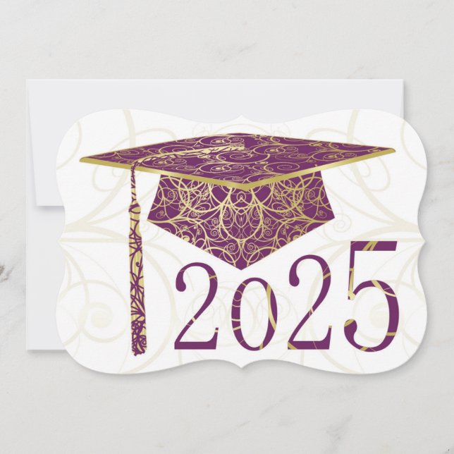 Lila und Gold Floral Cap 2025 Card Einladung (Vorderseite)