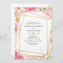 Lila und Gold Floral Geometric Engagement Party Einladung