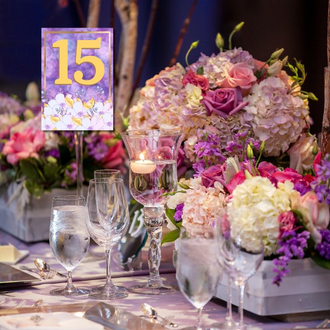 Lila und Gold Floral Gold Gerahmte Tischtafel Tischnummer (Von Creator hochgeladen)