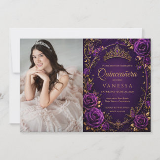 Lila und Gold Foto Quinceanera-Einladung Einladung