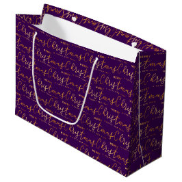 Lila und Gold Fröhliche Weihnachten Wortkunst Große Geschenktüte