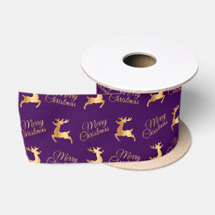 Lila und Gold Fröhliche Weihnachten Wortkunst Satinband