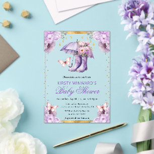 Lila und Gold Frühlingsregenschirm Baby Shower Acryleinladungen
