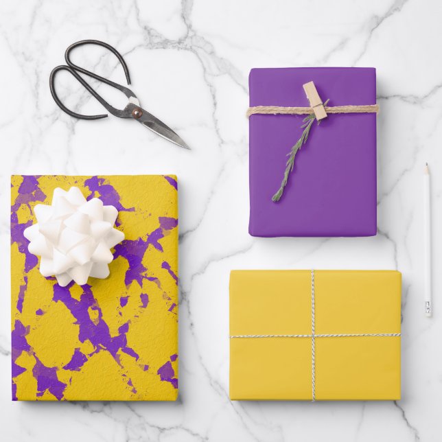 Lila und Gold-Gefärbte Krawatte Geschenkpapier Set (Vorderseite)