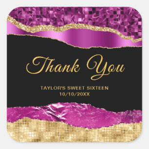 Lila und Gold Glam Tars 16 . Geburtstag Vielen Dan Quadratischer Aufkleber
