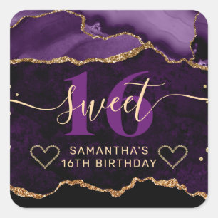 Lila und Gold Glitter Achat Murmel Sweet 16 Quadratischer Aufkleber