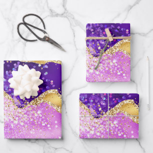 Lila und Gold Glitter Achat Muster Geschenkpapier Set