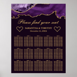 Lila und Gold Glitter Agate Hochzeit Sitzordnung Poster