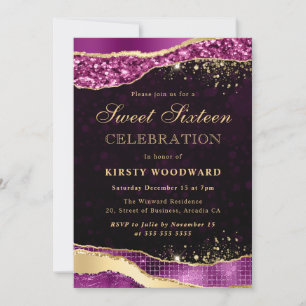 Lila und Gold Glitter Glam Tränen Sweet Sixteen Einladung