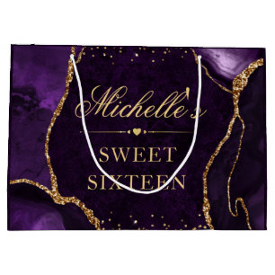 Lila und Gold Glitter Marmor Achat Sweet 16 Große Geschenktüte