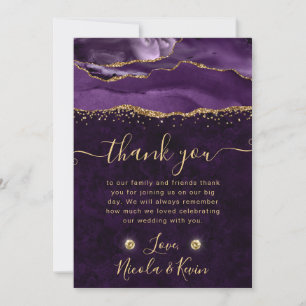 Lila und Gold Glitzer Agate Wedding Dankeskarte