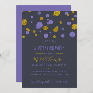 Lila und Gold Glitzer Confetti Graduation Party Einladung