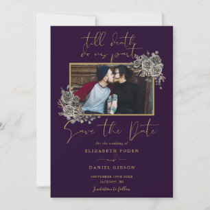 Lila und Gold gotische florale Foto Hochzeit Save The Date