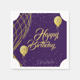 Lila und Gold Happy Birthday Paper Napkin Serviette