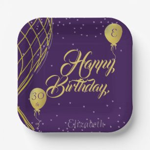 Lila und Gold Happy Birthday Paper Plate Pappteller