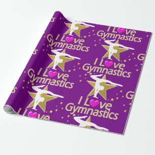 LILA UND GOLD I LIEBE GYMNASTICS-DESIGN GESCHENKPAPIER