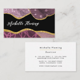 Lila und Gold Leinenstoff-Fabric Square Business C Visitenkarte