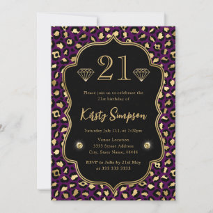 Lila und Gold Leopard Flecken 21. Geburtstag Einladung