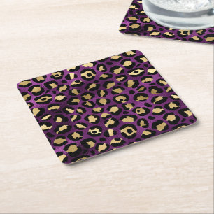 Lila und Gold Leopard Serie Design 1 Rechteckiger Pappuntersetzer
