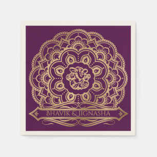 Lila und Gold Mandala Indian Wedkin Napkin Serviette