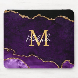 Lila und Gold Marmor Achat Mousepad