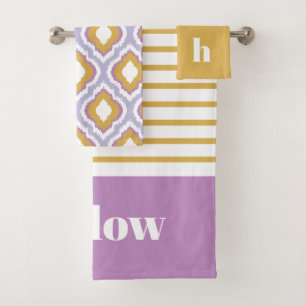 Lila und Gold Mix and Match Monogramm Badhandtuch Set