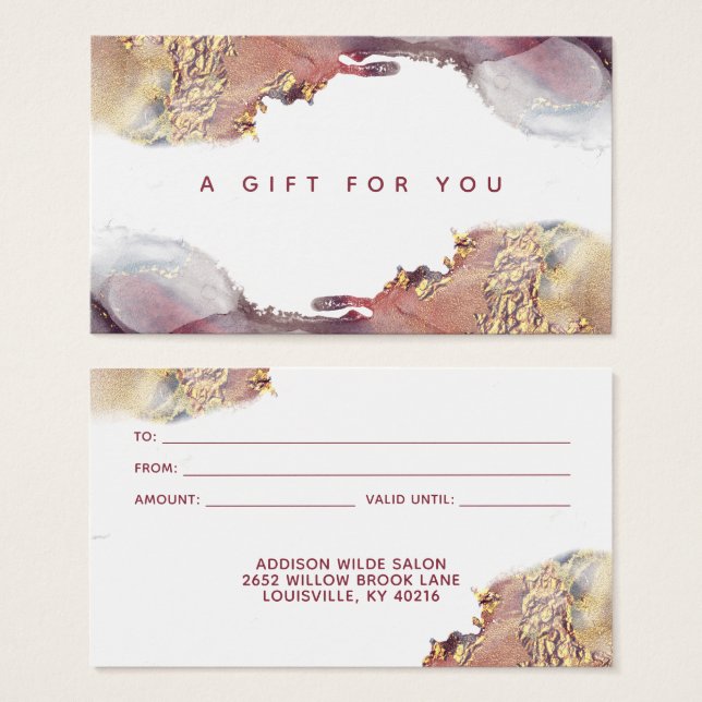 Lila und Gold moderne Art Liquid Ink Gift Card (Vorne & Hinten)