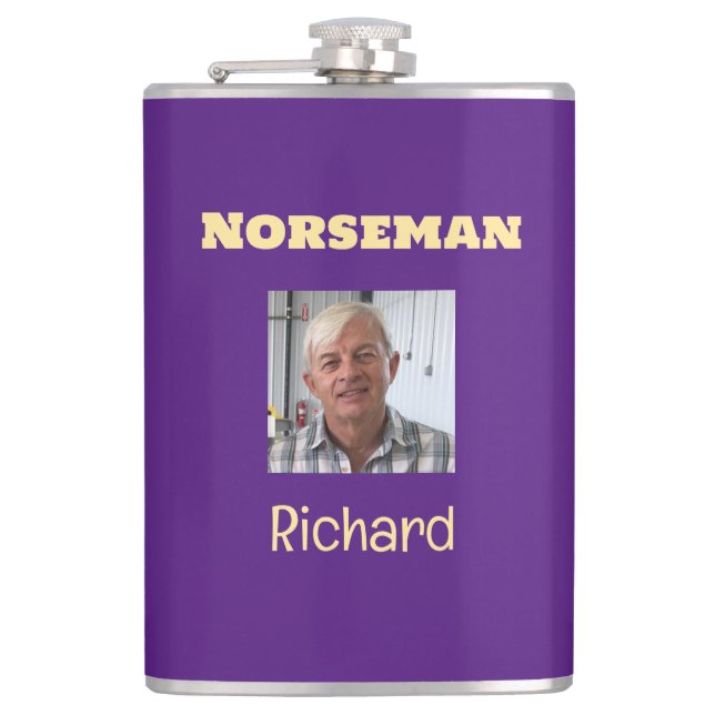 Lila und Gold Norseman Custom Foto Flask Flachmann (Vorderseite)