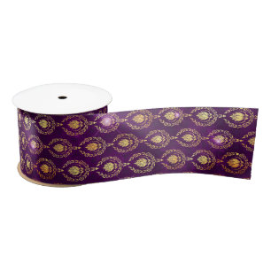 Lila und Gold ornamentales Glitzermuster Satinband
