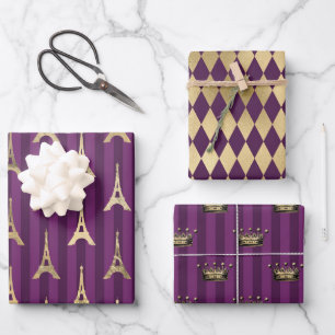 Lila und Gold Paris Thema Geschenkpapier Set