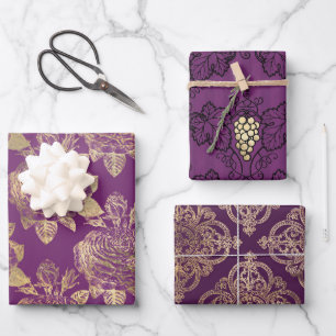 Lila und Gold Paris Thema Geschenkpapier Set
