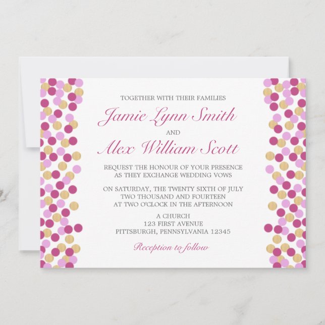Lila und Gold Polka Dot Hochzeit Einladung (Vorderseite)