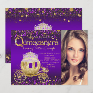 Lila und Gold Princess Foto Quinceanera Einladung