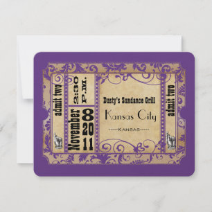 Lila und Gold Showbill Old Paper Wedding RSVP