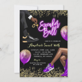 Lila und Gold Sneaker Ball Sweet 16 Geburtstag Einladung