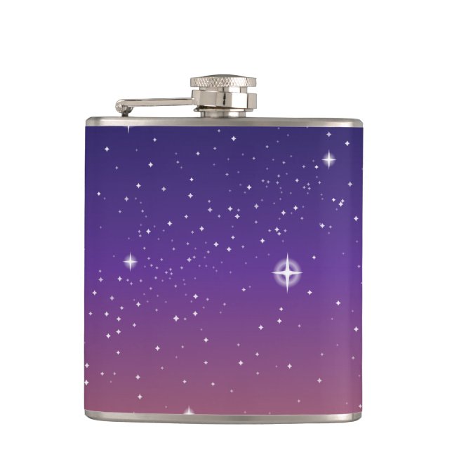 Lila und Gold Starry Sunset Sky Flachmann (Vorderseite)