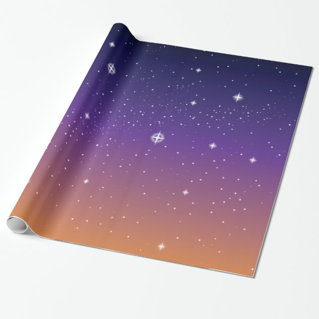 Lila und Gold Starry Sunset Sky Geschenkpapier (Ungerollt)