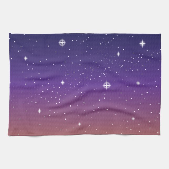 Lila und Gold Starry Sunset Sky Geschirrtuch (Horizontal)